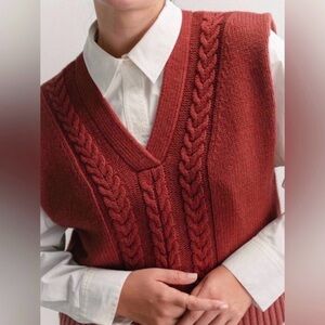 Darling Cable Knit V-Neck Sweater Vest in Rust Red